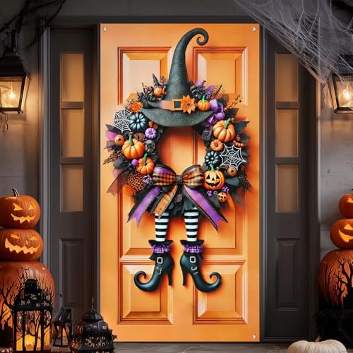 IVN Halloween Witch Legs Wreath Door Cover Decorations 35x71 Inch