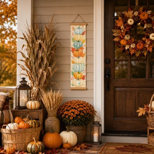Fall Wall Hanging Decor Banner, Stacked Pumpkin Canvas Art for Home Office