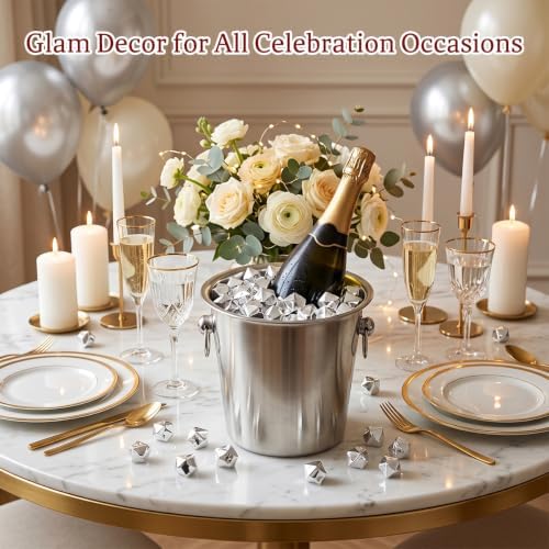 160-Piece Silver Finish Acrylic Fake Ice Rocks, Vase Filler for Table Decor
