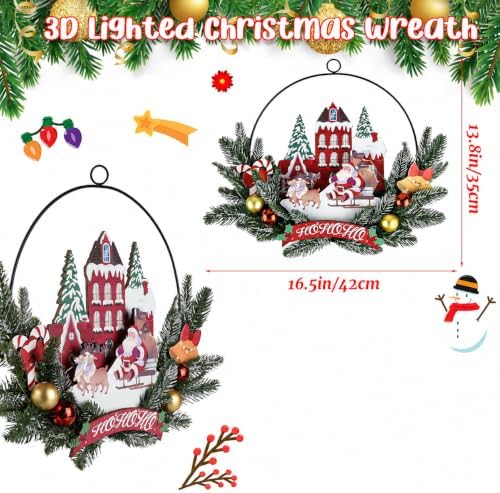 Pre-Lit Christmas Wreath for Front Door, Lighted Witch with 6H On/18H Off