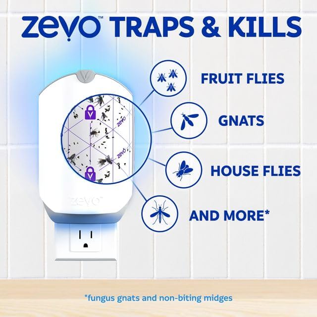 Zevo Flying Insect Trap for Fruit Flies & Gnats, 2 Bases & 2 Refills | Fly Trap Catches House Flies, Gnats & Fruit