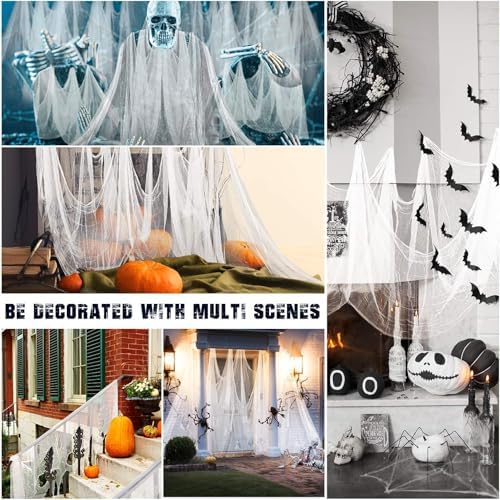 Waline Halloween Spooky Scary Cloth 41.6 x 7.2 Ft - White Gauze Fabric Decorations for Haunted House, Indoor/Outdoor Doorways & Entryways - Creepy Fabric Party Supplies