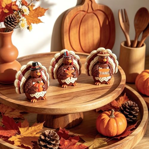 WDS WONDROUS Thanksgiving Turkey Resin Decor Set of 3