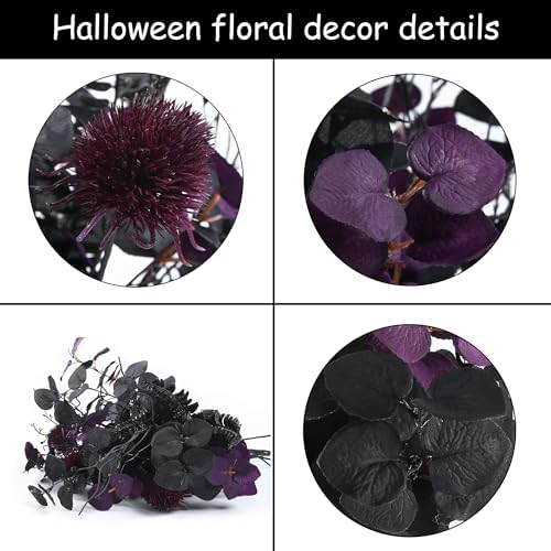7 Piece 18 Inch Black and Purple Eucalyptus Halloween Floral Picks