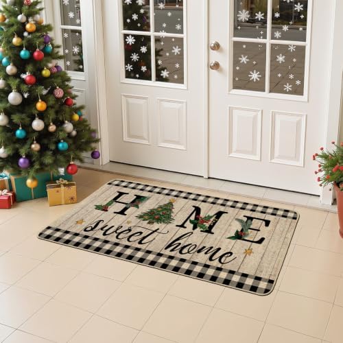 ORTIGIA Christmas Tree Doormat Home Sweet Home Indoor Outdoor Patio Winter Welcome Door Mats Large 17x36 INCH Non-Slip Durable Entrance Mat for Home Entrance Outside Entry Yard Floor Patio