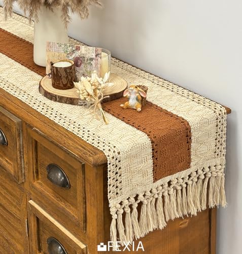 Boho Table Runner for Home Decor 12x36 Fall Coffee Table Decor Caramel
