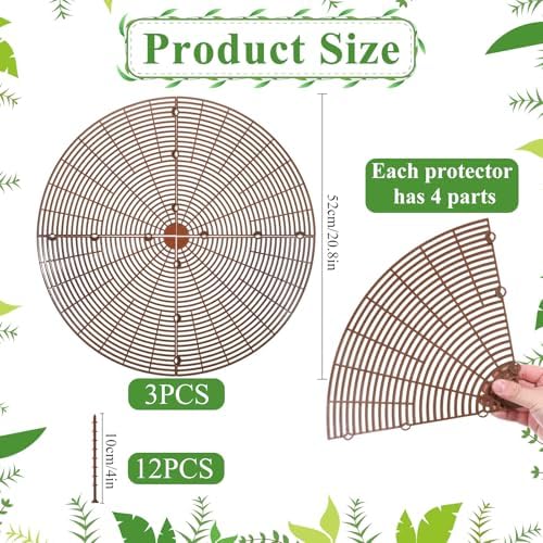 3 Packs 20.8 Inch Soil Protector Covers, Plant Pot Grid Cover Protectors from Animals, Cuttable Flower Pot Grid with 12 Stakes, Keep Cats Out of Potted Plants