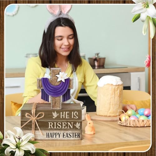 4 Pcs Table Decorations Tiered Tray Decorations Mini Wooden Books Signs for Office Shelf Classroom Tabletop Bookshelf(Easter)