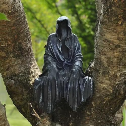 Grim Reaper Statue, Resin Gothic Throne Suriel Statue, Goth Acotar Bookshelf Decor Figurine Fantasy, Small Black Ghost Shelves Figure for Halloween Home Garden Sculpture (Death Sculpture)