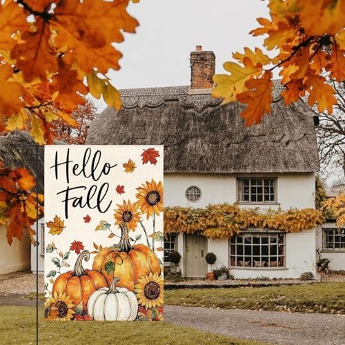AVOIN colorlife Pumpkins Hello Fall Garden Flag 12x18 Inch Outside