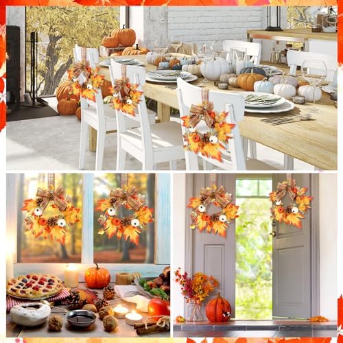 Syhood 4 Pcs 9 Inch Mini Fall Maple Wreaths for Cabinets
