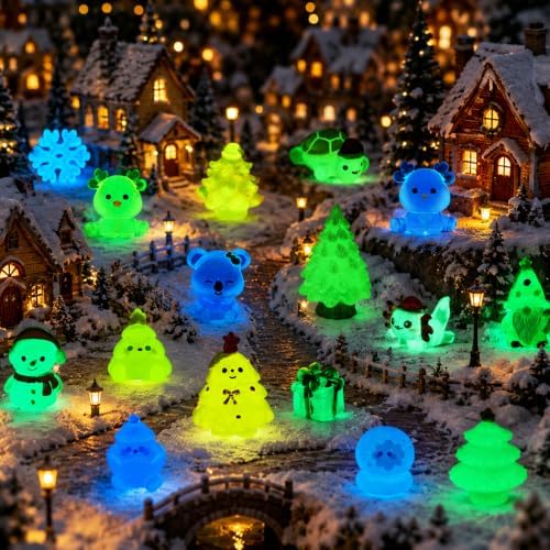 DIYDEC 60PCS Luminous Chistmas Resin Figures Toys Miniature Garden Decor