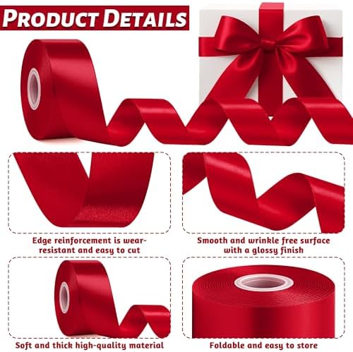 1 1/2 in 30 Yards Wine Red Ribbon for Gift Wrapping Christmas Decor Crafts