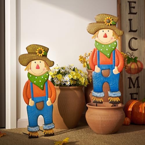 TERESA'S COLLECTIONS Fall Outdoor Decor, Scarecrow for Garden Decorations Metal Stakes,Thanksgiving Decorations,Blue Harvest Yard Signs for Lawn Patio,24”