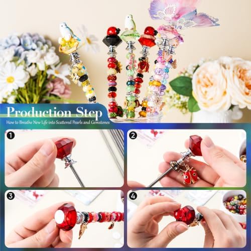 264Pcs Beaded Animal Garden Stakes Fairy Wand 12in Threaded Rods