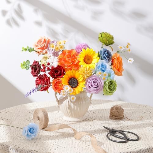 Floweroyal Artificial Flowers Fake Rose Flowers Dahlia with Stems for DIY Wedding Bridal Bouquets, Baby Shower, Floral Arrangement, Table Centerpieces, Home Decorations