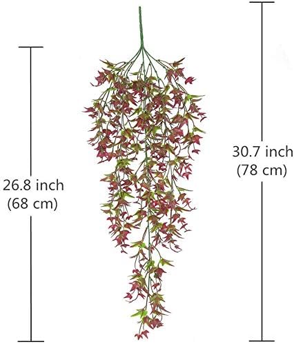 PASYOU Artificial Vine, Hanging Ivy Sweet Potato Leaves Plastic Plants Foliage Vines, UV Resistant Greenery Fake Flowers for Indoor Outdoor Garden Door Wall Wedding Party Table Decoration Red 2 Pack