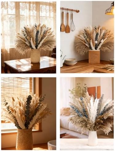 xin's convey 120 PCS Dried Pampas Grass, Dried Flowers, Reed Grass Bouquet for Bohemian Flowers Home Table Wedding Decoration, Rustic Farmhour.(Light Brown)