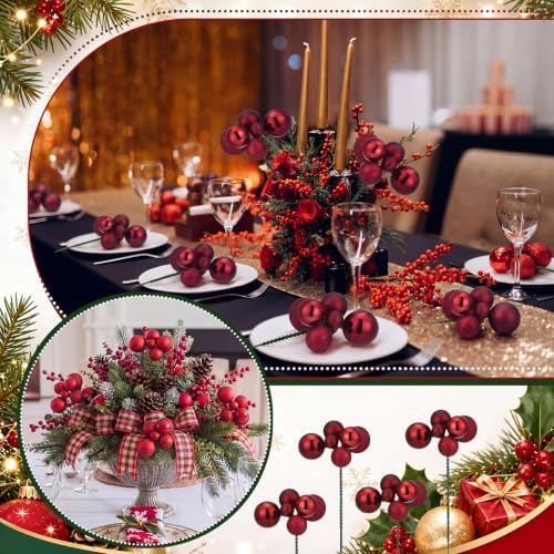 Daifunli 8 Pcs Burgundy Christmas Tree Picks 7.87 Inch Christmas Balls Ornaments Xmas Hanging Decorations for Xmas Tree Topper DIY Wreath Holiday Floral Vase Fillers Crafts Home Decor