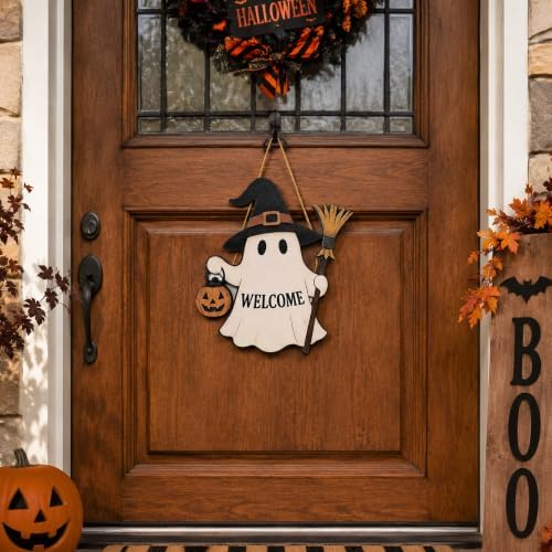 Halloween Decorations - Halloween Wooden Ghost Welcome Sign for Front Door