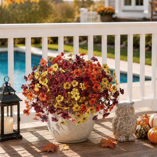 HyeFlora Artificial Fall Flowers Faux Mums, 3 Color Mixed, 12 Bundles