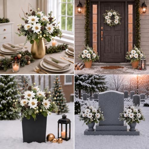 2 Pcs Artificial Christmas Bouquet Flowers Home Office Winter Décor