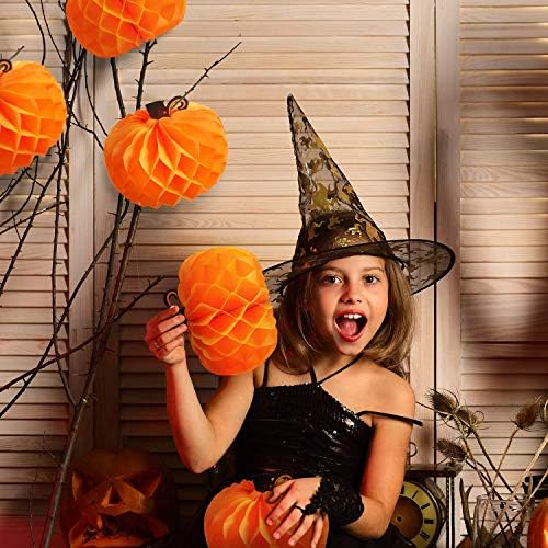 JOVITEC 6 Pack Thanksgiving Table Decor Honeycomb Pumpkins 10.2 Inch Paper Fall Hanging Pumpkin Decorations 3D Tissue Centerpieces for Halloween Birthday Wedding Party Supplies