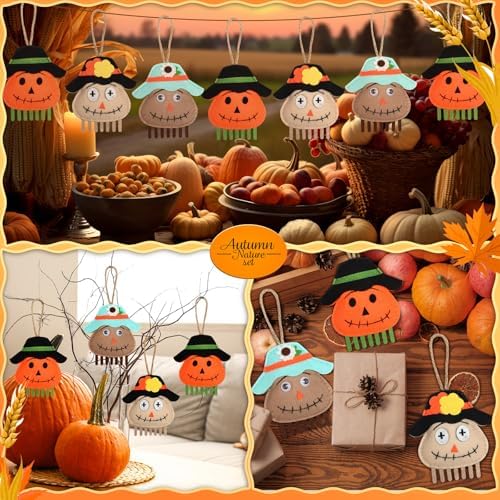 Simgoing 12 Pcs Fall Thanksgiving Tree Ornaments 3.9 Inch, Scarecrow