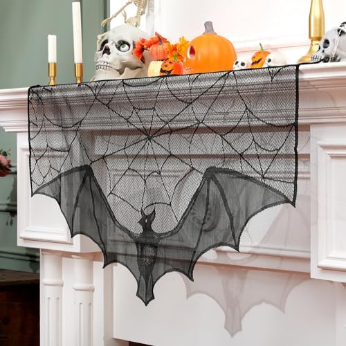 Pangda Halloween Spider Web Mantle Scarf Black, 22.4x36.6inch, Large Bat