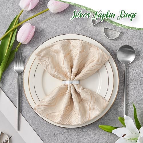APTWOW Silver Napkin Rings Set of 12, Thanksgiving Christmas Table Decor