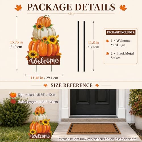 Fall Decorations Outdoor Metal Yard Sign Pumpkin Garden Stakes