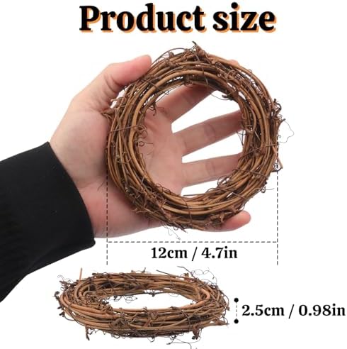 25 Pcs 4.72 Inch Natural Grapevine Wreath Set, Natural Rattan Wreath,Hand-Woven 4.72 Inch Vine Branch Wreaths, Perfect for DIY Crafts, Christmas Decorations, and Wedding Supplies