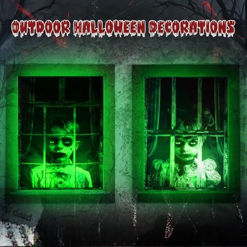 Tingjoo 12 Pcs Halloween Ghost Window Decoration with Spot Lights,Horror