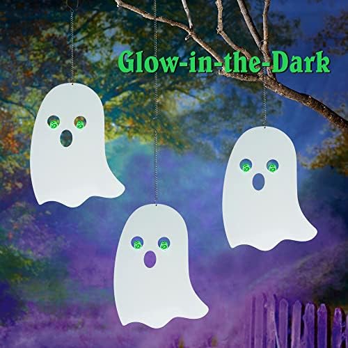 Halloween Glow in The Dark Metal Ghost Pendant Set of 3, Indoor Outdoor Hanging Decor Ornament