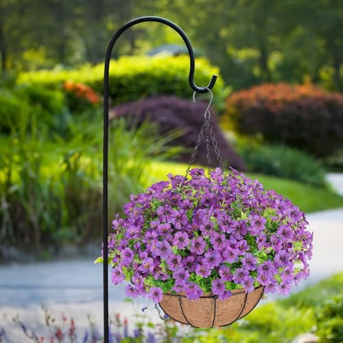 AGIRL Artificial Hanging Flowers with Baskets for Outdoors(Purple)
