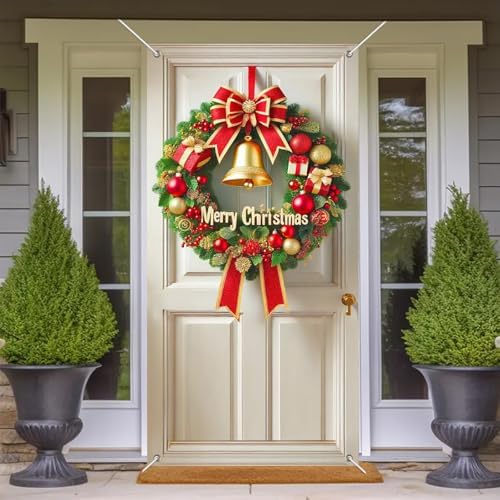 BlissYard Christmas Door Cover Bow Bell 35x71 Inch Polyester