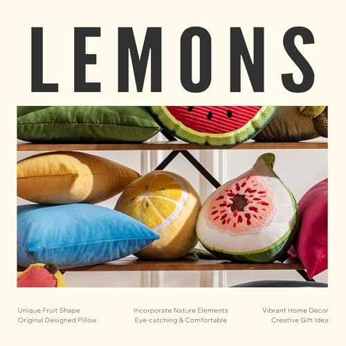 Phantoscope Fruit Shaped Pillows Series Lemon Shaped Throw Pillow, Fun Home Decor of Fruit Themed Shaped Cushions, Decorative Shaped Pillow for Couch Bed and Chair, Yellow, 10 x11.5 inches
