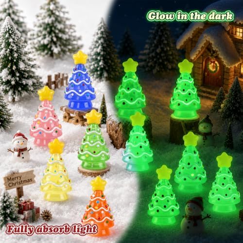 DIYDEC 24pcs Luminous Christmas Mini Resin Tree Figures Toys
