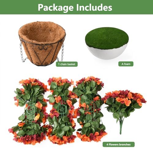 IINQCMY Artificial Flowers Fall Hanging Basket Outdoors Fake Begonias