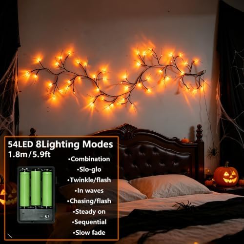 Halloween Willow Vine Branch Light, Pumpkin Maple Leaf Orange Light