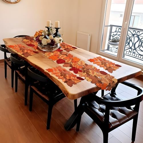 Fall Table Runner 72 Inches Long Autumn Maple Leaf Embroidered Runner