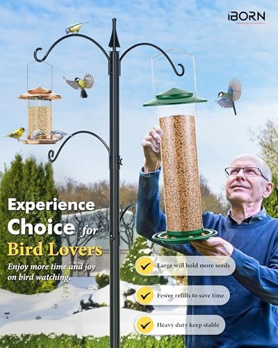 iBorn Metal Bird Feeder for Outside Hanging,Wild Bird Feeders for Cardinal,17.7cm Large Roof&Green,41.9CM Long,3.9lb High-Capacity(Seed is not Included)