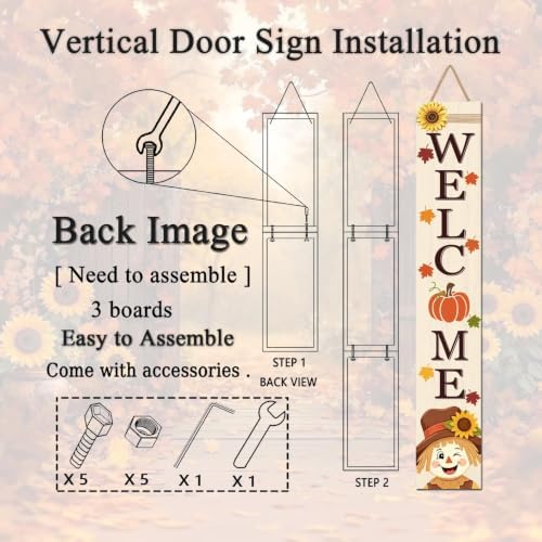 Fall Welcome Sign for Front Door, 47" Thanksgiving Scarecrow Porch Decor