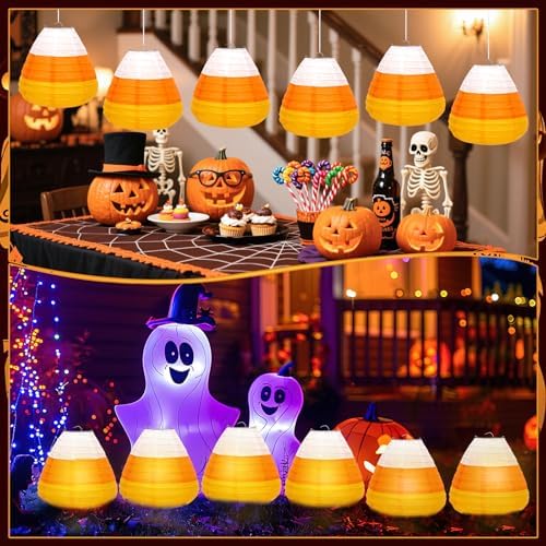 DECYOOL 12PCS Halloween Paper Lanterns, 3D Candy Corn Hanging Ornaments