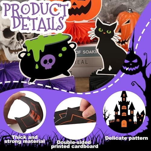12 Pcs Halloween Honeycomb Centerpieces Halloween Party Table Decorations Black Cat Ghost Bat Pumpkin Witch Table Centerpiece Orange Black Spooky Theme Tables Topper for Halloweens Theme Party Decor