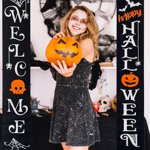 Halloween Porch Banners Happy Halloween Welcome Front Door Decorations