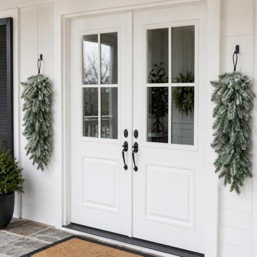 2 Pcs Extra-Long Snow Christmas Teardrop Swag, Artificial Frosted Door Swag