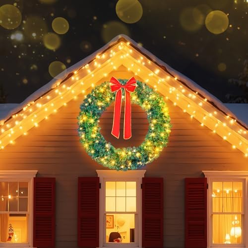 VINGLI 60 Inch Christmas Wreath Dual Color Fence, Party Decor, Plug-in LED
