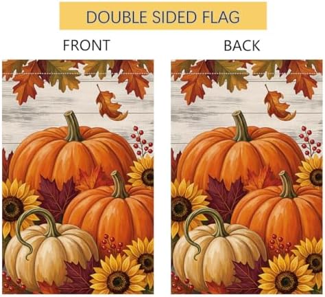 Fall Pumpkin Farmhouse Garden Flag 12x18 Sunflowers Maple Leaves Yard Decor