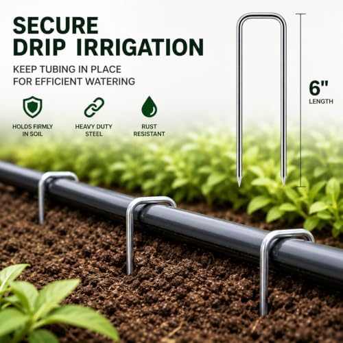 FEED GARDEN Landscape Staples 6 Inch 100 Pack, Heavy Duty 11Gauge Hot-Dip Galvanized Garden Stakes for Weed Barrier, Landscape Fabric, Sod, Turf, Garden Hose & Christmas Lights
